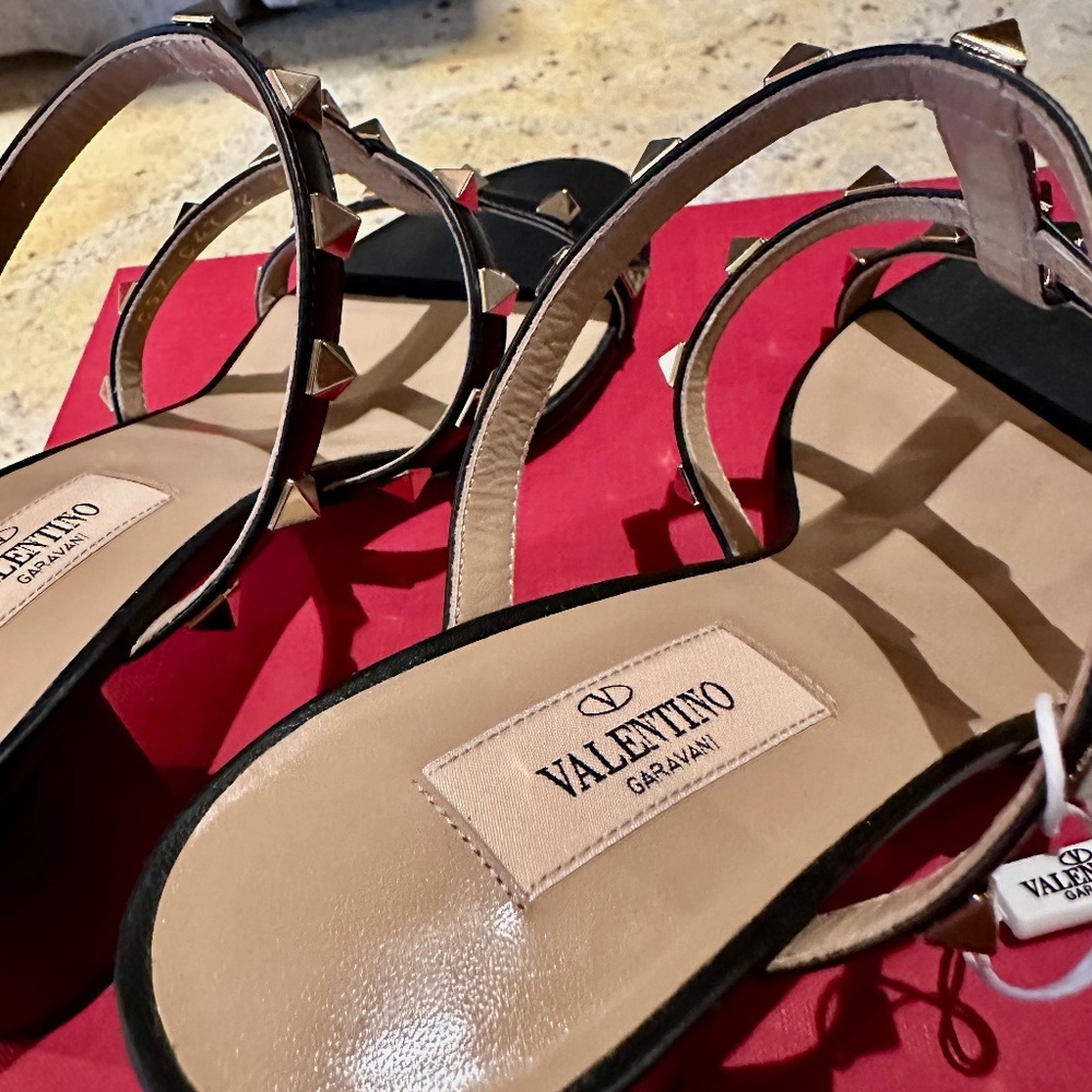 Valentino GARAVANI Rockstud Calfskin Leather Slide Sandal 60 MM BLACK Brand New - Picture 7 of 10